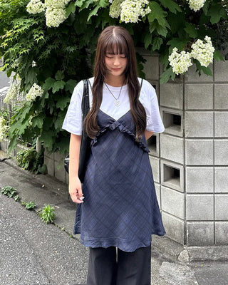 Frilled check camisole mini dress