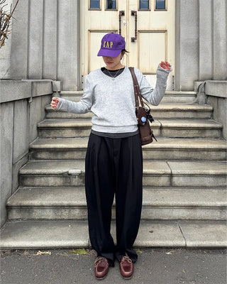 (Unisex) Two-pleat wide-leg slacks