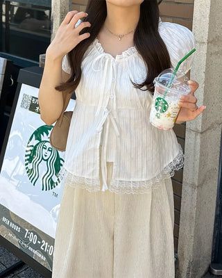 Lace Ribbon Half Blouse