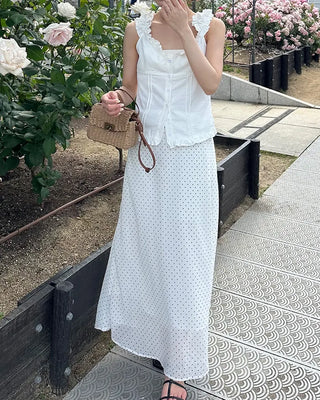 Polka Dot Chiffon Long Skirt
