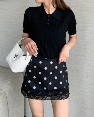 Polka dot lace mini skirt