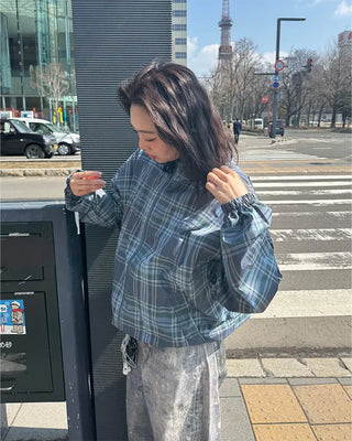 (Unisex) Check Hooded Wind Jacket