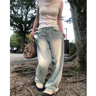 Vintage Wash Wide Denim Pants