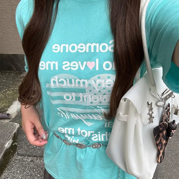 Heart lettering print short-sleeved T-shirt
