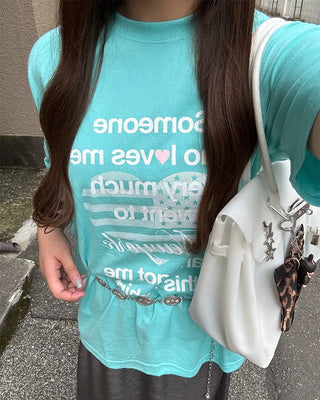 Heart lettering print short-sleeved T-shirt