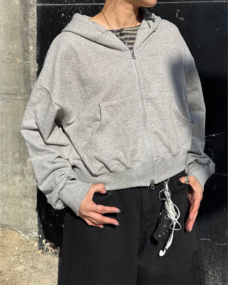 Cropped double-zip hoodie