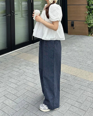 Striped pants with string waistband
