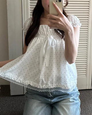 Polka Dot Ribbon Half Blouse