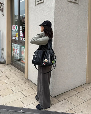 Front zip leather shoulder bag