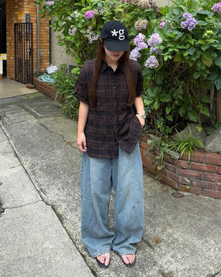 (Unisex) Check Roll-Up Short-Sleeve Shirt