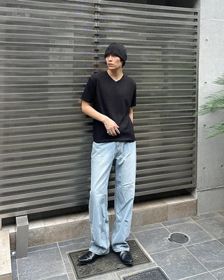 Washed wide-leg denim