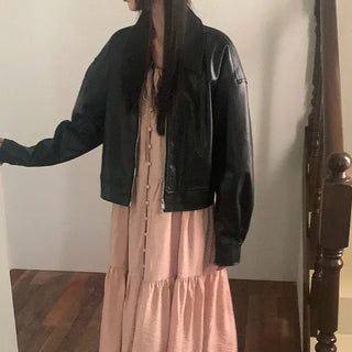 Leather blouson jacket hoodie