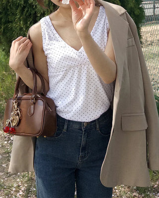 V-neck polka dot sleeveless top