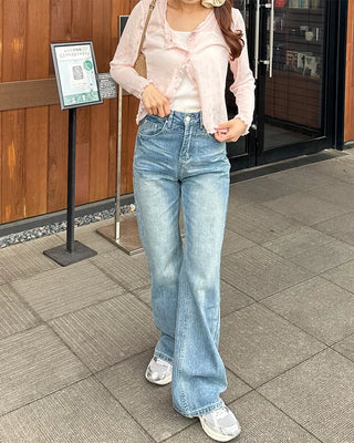 Lace-up bootcut denim pants