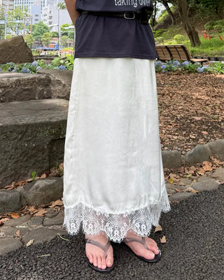 Lace satin maxi skirt