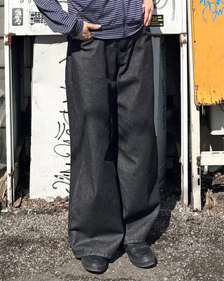 Two-button flap pocket wide-leg denim jeans