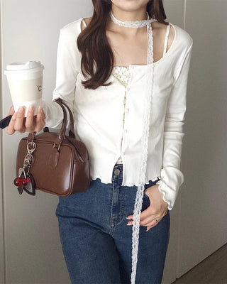 Flower lace camisole & cardigan set