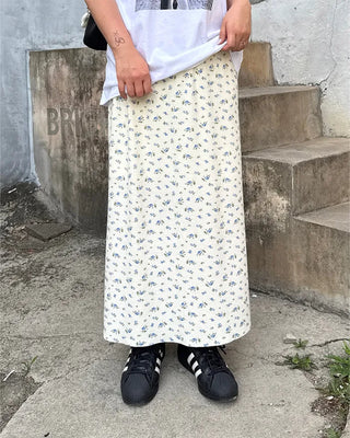 Waist String Flower Long Skirt