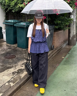 Checked sleeveless shirred blouse