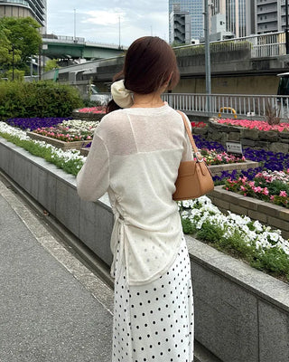 Side-gathered sheer T-shirt