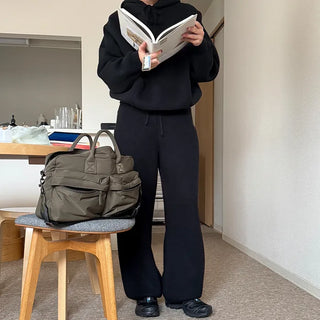 Simple knit hooded knit pants set