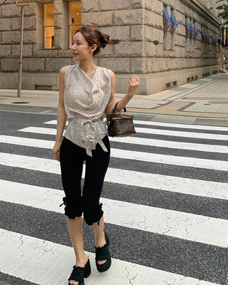 Scarf tie polka dot drape blouse