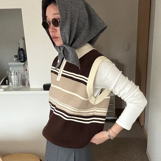 Striped Half-Zip Vest