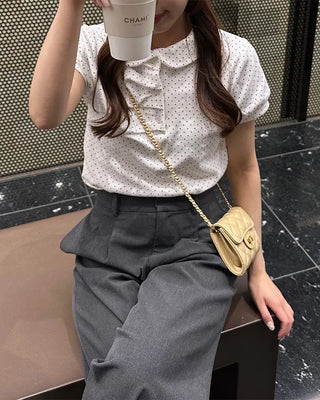 Dot Shirring Short-Sleeve T-Shirt