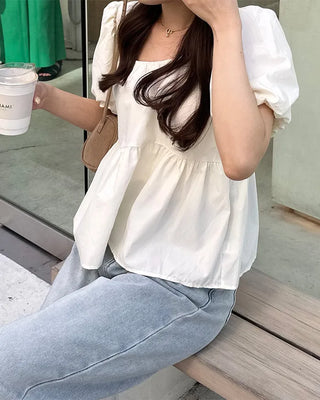 Square neck shirred blouse