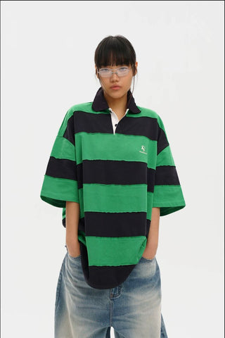[MASONPRINCE] Heavy Cotton Striped Rugby Polo