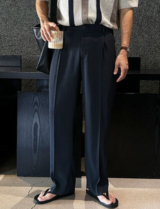 Linen Single-Pleat Wide Slacks (4 colors)