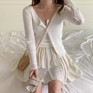 U-neck lace ribbed cardigan