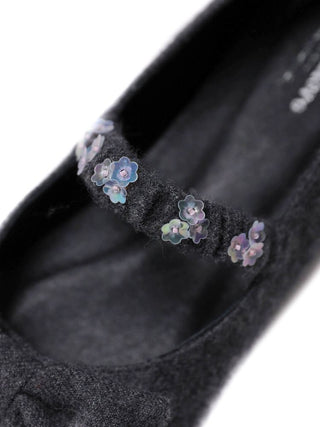 [Moromoro2] Flower Sequin Bow Wool Ballet  Flats