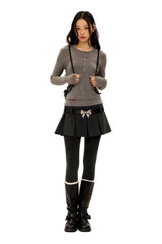 [Moromoro2] Linen Satin Plaid Pleated Skirt