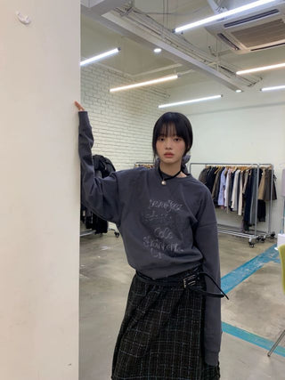 NEVERSEEZ Distressed Patch Embroidered Sweatshirt