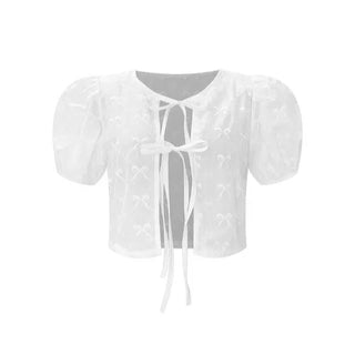 Puff ribbon short-sleeved blouse