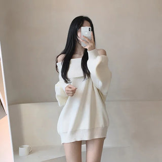 Off-shoulder oversized knit dress