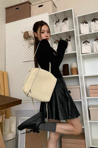 square neck plush stitched long-sleeve top