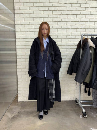 [NeverSeez] Two-Tone Jacquard Knit Cardigan