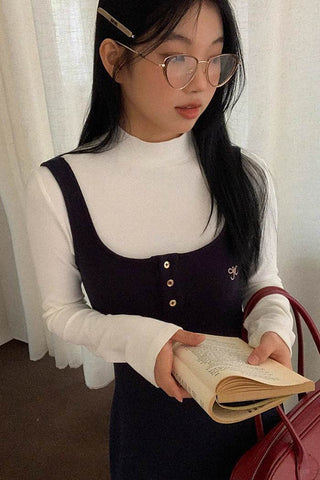 high collar tops / suspender dress