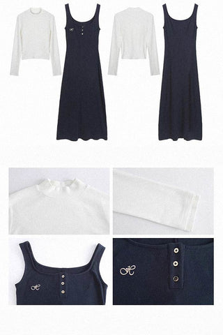 high collar tops / suspender dress