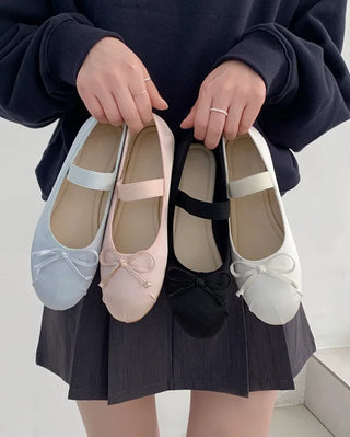 (4 colors) Shirred Satin Flat Shoes