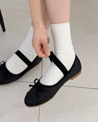 (4 colors) Shirred Satin Flat Shoes
