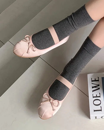 (4 colors) Shirred Satin Flat Shoes
