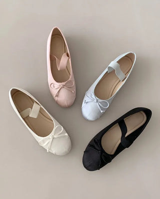 (4 colors) Shirred Satin Flat Shoes