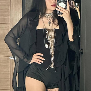 Lace up hollow out solid backless tube cut out top