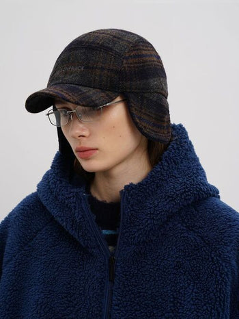 [MASONPRINCE] Wool Plaid Baseball Earflap Hat