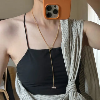 Long chain buckle necklace