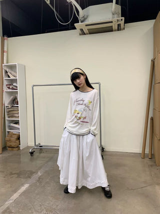 [NEVERSEEZ] Linen Blend Layered Neckline Long Sleeve Tee