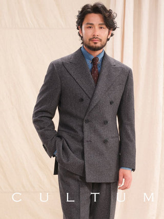 [CULTUM] Herringbone Double Breasted Peak Lapel Suit